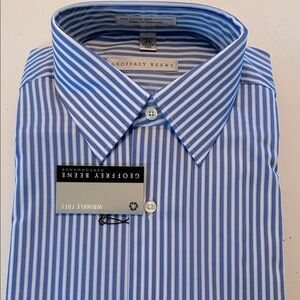Geoffrey Beene blue/white stripe long sleeve dress shirt wrinkle free 15.5–32/33